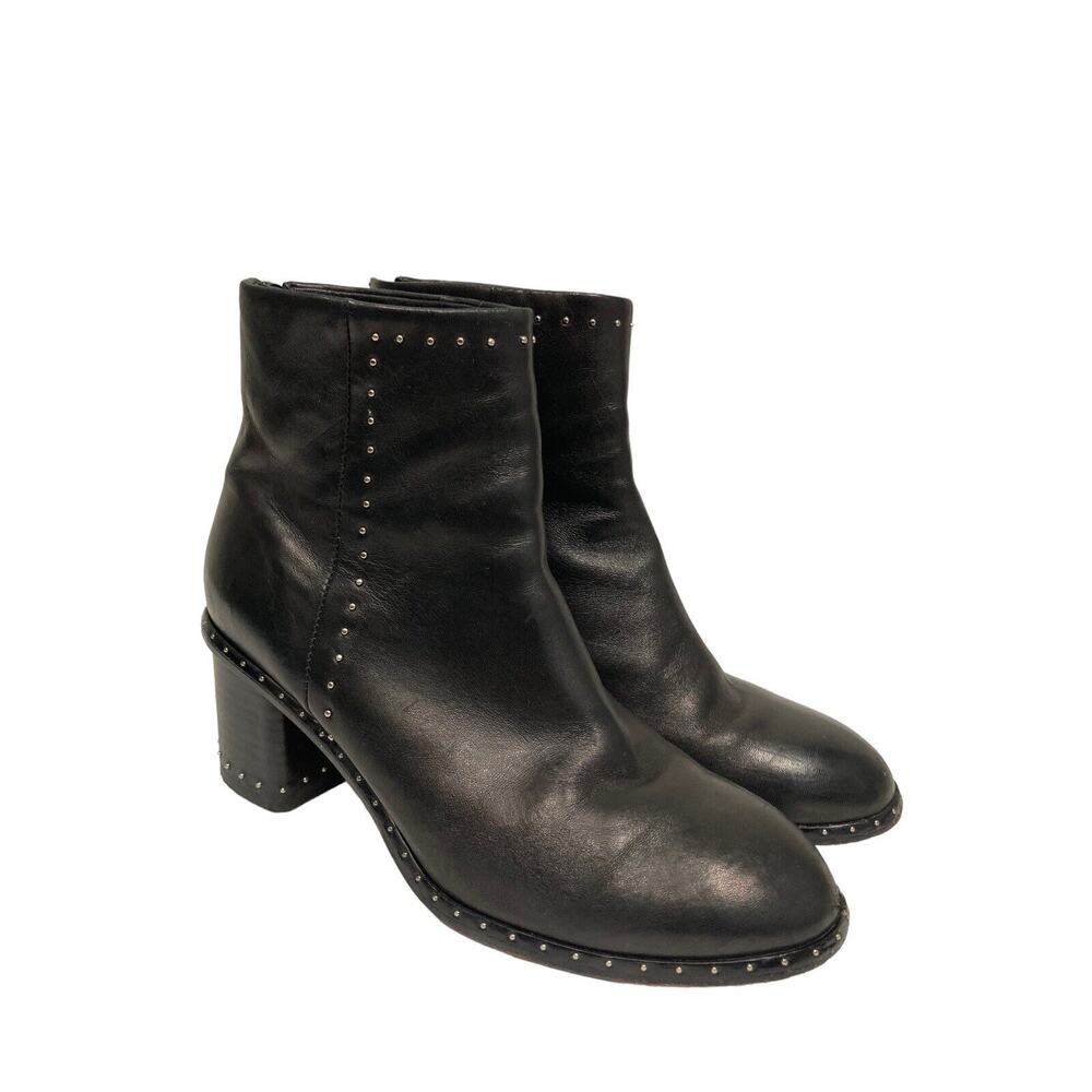 RAG & BONE Black Leather Willow Studded Block Heel Ankle Booties Boots Size 37 - Picture 3 of 9